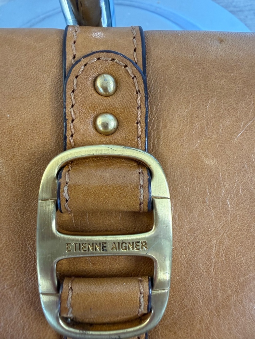 Etienne Aigner Vintage Cognac Leather Wallet with Gold Buckle - Picture 2 of 6